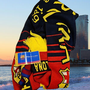 FC Barcelona Football Soccer Club Scarf Logo Official Product Made In Spain NWT